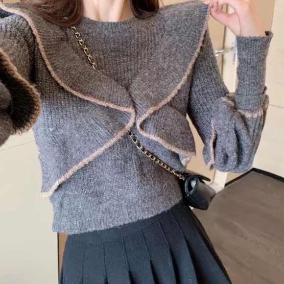 Grey ruffled crop sweater - Picture 2 of 7